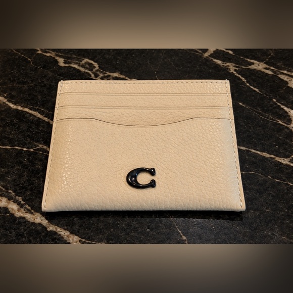 Coach Handbags - Coach Pebbled Leather Card Case Holder in Cream with Black 'C' Logo NWOT